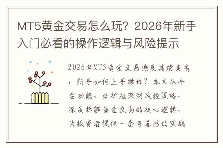 MT5黄金交易怎么玩？2026年新手入门必看的操作逻辑与风险提示